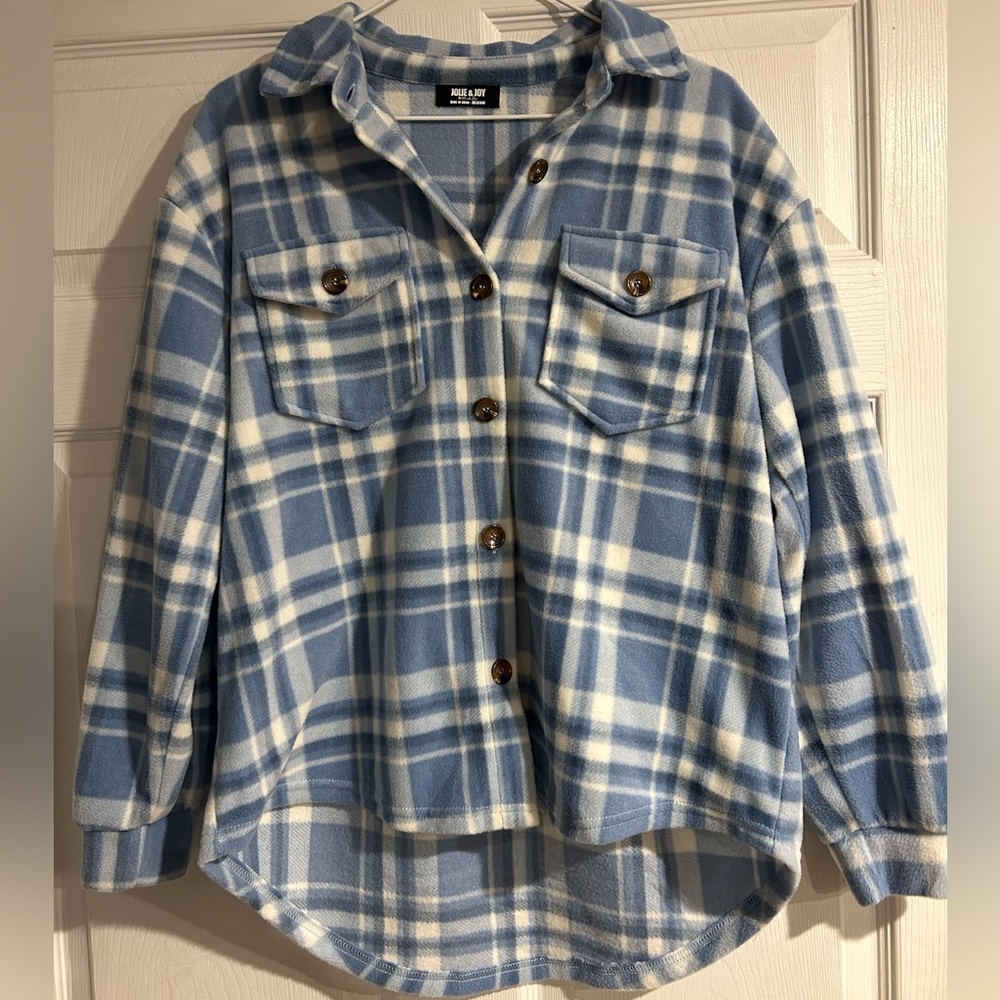 Jolie and Joy Plaid Fleece Girls Oversized Shacket